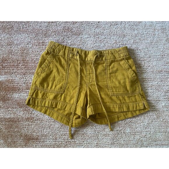Old Navy Mustard Yellow Linen Blend Shorts Women’s S Elastic Waist Pockets - Picture 1 of 8